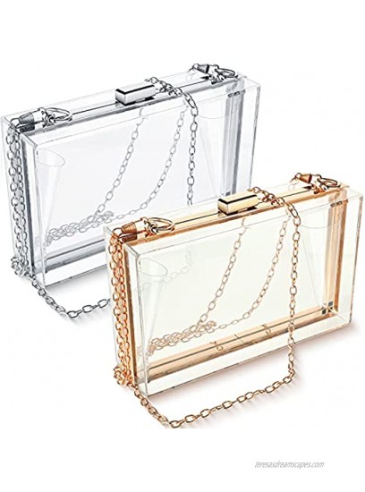 2 Pieces Transparent Acrylic Shoulder Bag Women Clear Clutch Purse Clear Crossbody Evening Clutch with Removable Gold Silver Chain Strap