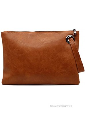 Amaze Womens Oversized Clutch Bag Large PU Leather Pouch Evening Handbags Envelope Purse with Wristlet Shoulder Lady