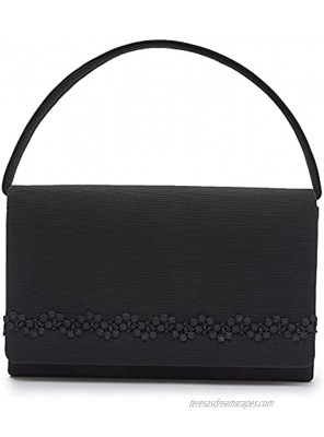 Ava&Lina Top Handle Bag Black Slim with Floral Lace Medium