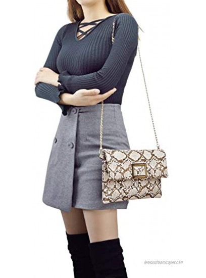 Ayliss Women's Snakeskin Bag Handbag Shoulder Clutch Purse Evening Bag PU Leather Crossbody Bag Chain Strap