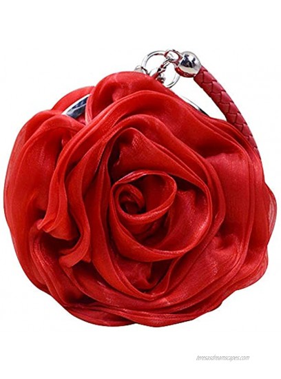 Buddy Women Rose Shaped Clutch Soft Satin Wristlet Handbag Wedding Party Purse