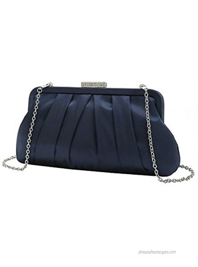 Charming Tailor Classic Pleated Satin Clutch Bag Diamante Embellished Formal Handbag for Wedding Prom Black-Tie Events