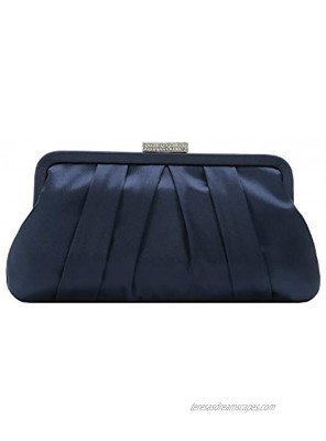Charming Tailor Classic Pleated Satin Clutch Bag Diamante Embellished Formal Handbag for Wedding Prom Black-Tie Events