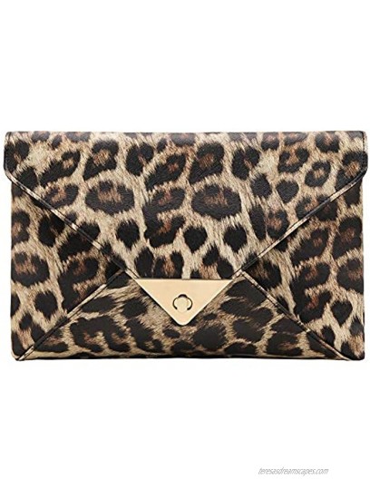 CurvChic Women Envelope Clutch PU Leather Leopard Evening Bag Retro Handbag Purse for Wedding Party