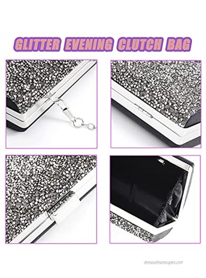 ELABEST Glitter Evening Clutch Bag Bling Gray Rhinestone Handbag Sparkly Crossbody Shoulder Purse Wedding Cocktail Party Bag for Women and Girls
