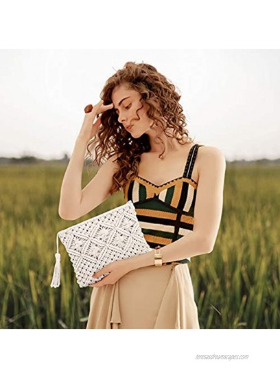 JOSEKO Clutch Purses for Women Tassel Straw Handbag Vintage Handwoven Bag Summer Beach Bag