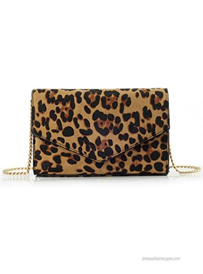 Leopard Print Envelope Evening Clutch Women Chain Shoulder Bag