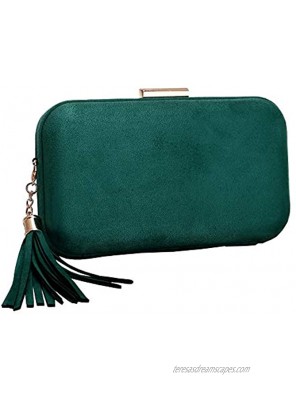 Missfiona Womens Solid Color Velvet Evening Clutch Hardbox Formal Handbag Party Purse