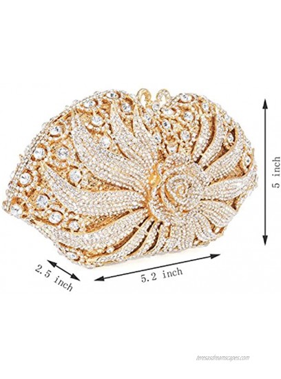 MUUHOO Luxury Crystal Clutch for Women 3D Flower Rhinestone Evening Bag Gold Medium