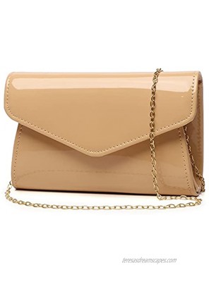 Patent Leather Envelope Clutch Womens Evening Handbag Stylish Shoulder Bag Solid Color Purse for Wedding Party Prom