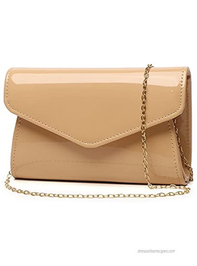 Patent Leather Envelope Clutch Womens Evening Handbag Stylish Shoulder Bag Solid Color Purse for Wedding Party Prom