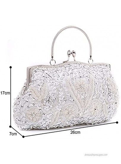Pinprin Vintage Evening CLutch Bag for Women Sequined Beaded Embroidered Wedding Handbag Ladies Formal Cocktail Party Purse