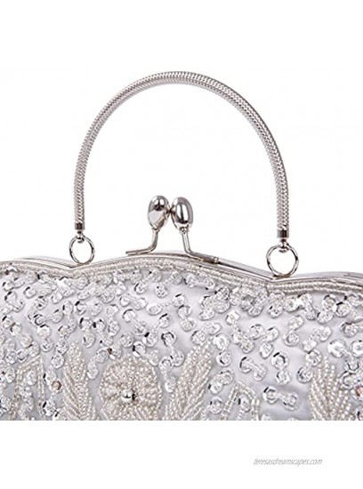 Pinprin Vintage Evening CLutch Bag for Women Sequined Beaded Embroidered Wedding Handbag Ladies Formal Cocktail Party Purse