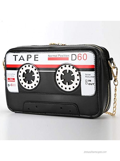 QiMing Retro Tape Shaped Evening Purse,PU Audio Cassette Crossbody HandBag for Women