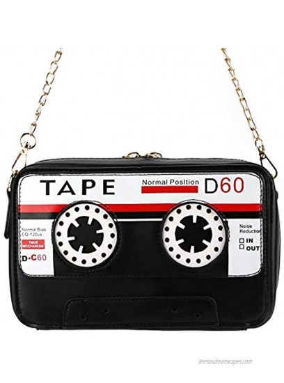 QiMing Retro Tape Shaped Evening Purse,PU Audio Cassette Crossbody HandBag for Women