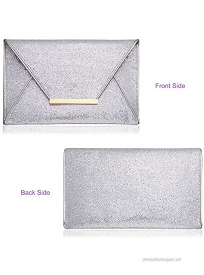 TENDYCOCO Envelope Handbag Sequins Evening Clutch Purse Glitter Prom Clutch for Women Ladies Silver