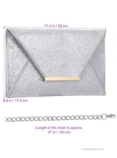 TENDYCOCO Envelope Handbag Sequins Evening Clutch Purse Glitter Prom Clutch for Women Ladies Silver