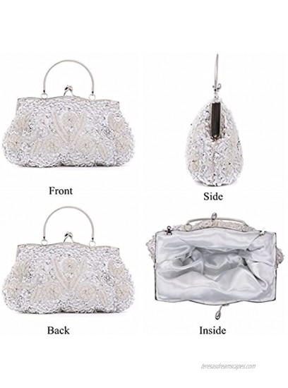 UBORSE Beaded Sequin Design Flower Wedding Evening Purse Vintage Large Clutch Bag