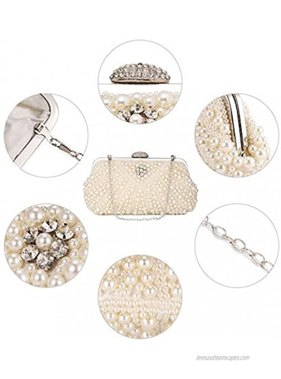 UBORSE Women Pearl Clutch Bag Noble Crystal Beaded Evening Bag Wedding Clutch with Pearl Chain