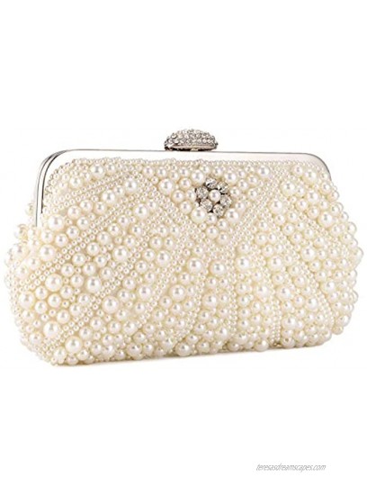 UBORSE Women Pearl Clutch Bag Noble Crystal Beaded Evening Bag Wedding Clutch with Pearl Chain