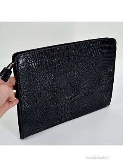 Van Caro Oversized Leather Crocodile Clutch Envelope Purse Evening Handbag for Women