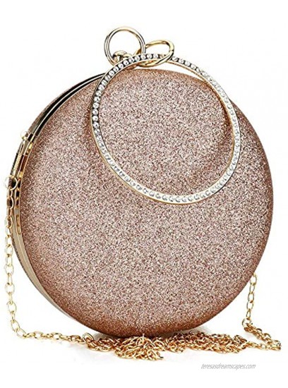 Women's Round Ball Clutch Rhinestone Ring Handle Designer Wristlets Handbag Purse Wedding Party Prom Evening Bag