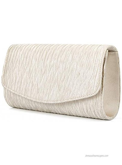 ZIUMUDY Womens Satin Pleated Evening Bags Party Clutches Bridal Shoulder Chain Handbags