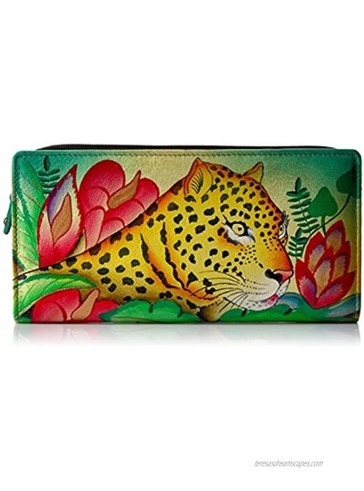 Anna by Anuschka Hand Painted Leather Two Fold Wallet Clutch | Jungle Leopard