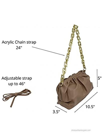 Cloud Dumpling Chain Pouch Bag | Shoulder or Clutch Bag | Chunky Chain Strap Camel