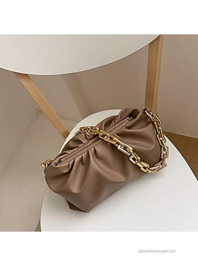 Cloud Dumpling Chain Pouch Bag | Shoulder or Clutch Bag | Chunky Chain Strap Camel