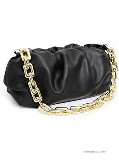 Cloud Dumpling Shaped Pouch Bag for Women Chain-Link Shoulder Strap Clutch Purse Ruched Handbag…