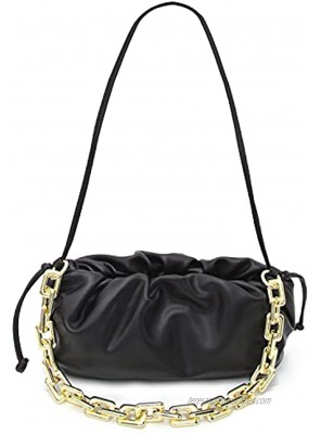 Cloud Dumpling Shaped Pouch Bag for Women Chain-Link Shoulder Strap Clutch Purse Ruched Handbag…
