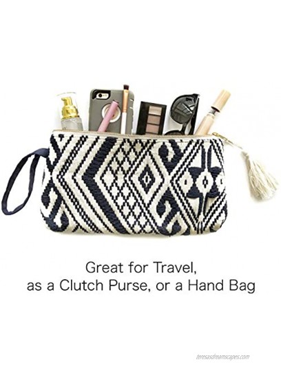 DwellStudio Vegan Clutch for Women -Boho Style Clutch Wristlet Purse Woman’s Hand Bag Wallet Beautiful Gift for Women Navy and White