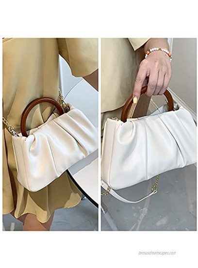 Handbags Small Purse For Women Clutch Purses Multipurpose Dumpling Bag Pleated Pouch With Wooden Handle Purses Wristlets