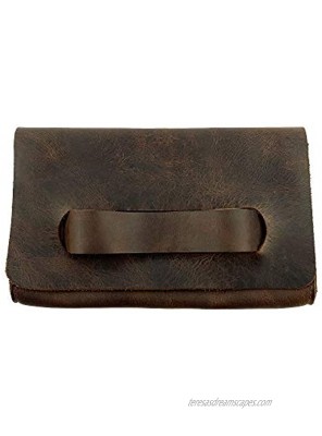 Hide & Drink Leather Clutch Bag With Handle Handbag Pocketbook Travel Handmade Includes 101 Year Warranty :: Bourbon Brown