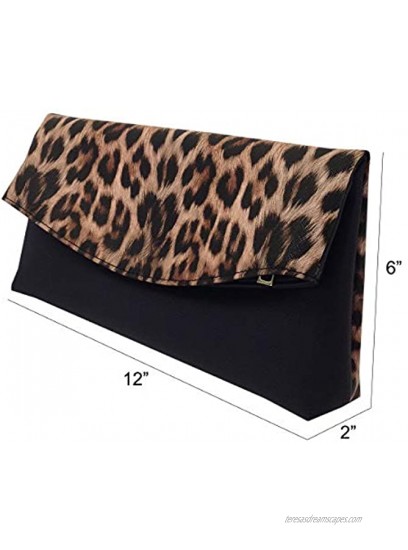 JNB Synthetic Leather Leopard Print Fold Over Clutch