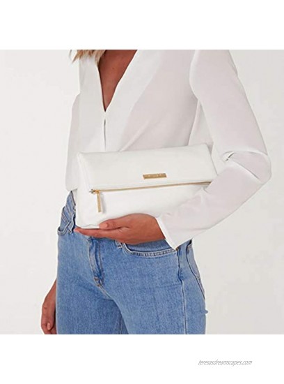 Katie Loxton Alise Womens Vegan Leather Zipper Fold-over Clutch Purse White