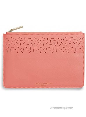 Katie Loxton Laser Cut-Out Womens Vegan Leather Clutch Perfect Pouch Coral