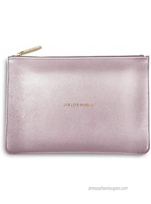 Katie Loxton Perfect Pouch Live Love Sparkle Metallic Rose Pink Women's Vegan Leather Clutch Handbag
