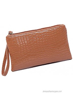 Ladies crocodile pattern clutch large-capacity coin purse 5.5 inch mobile phone PU leather bag Brown