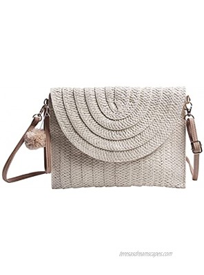 LUI SUI Women's Straw Clutch Handbag Envelope Bag Wallet Summer Beach Handbags Woven Straw Purse for Girls