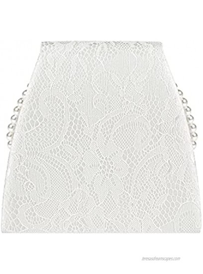 Mulian LilY Premium Floral Lace Satin Pearl Top Handle Clutch Handbag With Detachable Chain flower wedding Bridal Bag White M029