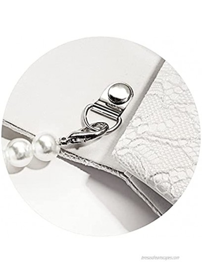 Mulian LilY Premium Floral Lace Satin Pearl Top Handle Clutch Handbag With Detachable Chain flower wedding Bridal Bag White M029