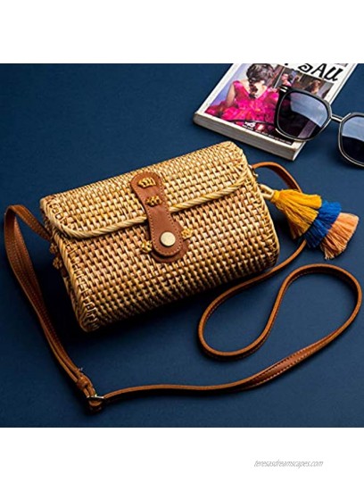 NATURAL NEO Clutch Wallet Straw Bag Boho Circle Crossbody Purse Rattan Hand Woven For Women Small Shoulder Crossbody Necessities Bags Wicker Purses In Summer Vacation With Flower Patterns