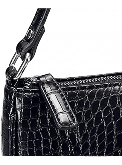 Retro Classic Clutch Shoulder Bag for Women Vegan Leather Croc Small Purse with Zipper Closure