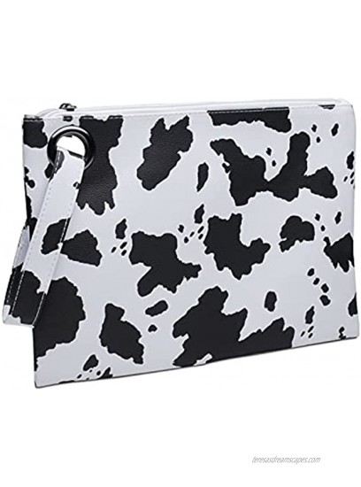 Women Clutch Envelope Purse Bags Leopard Cow Print PU Soft Wristlet Handbag with Smooth Zipper Pouch