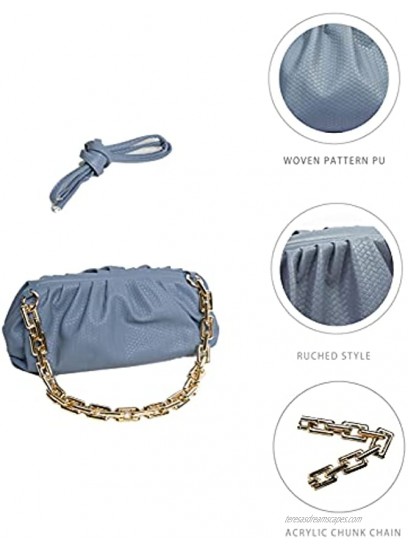Alissie Clutch Bag Dumpling Pouch Cloud-Shaped Purse for Women with Chunk Chain Shoulder Crossbody Ruched Handbag Large