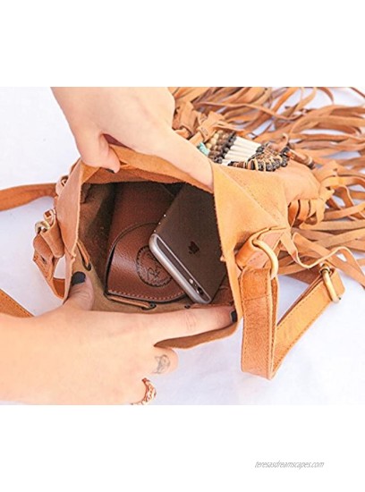 Boho Bag Round S | Real Leather | Fringe Purse | Bohemian Bags
