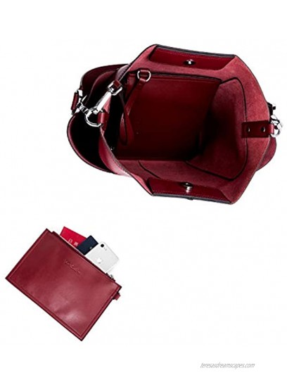 BOSTANTEN Genuine Leather Bucket Handbag Designer Hobo Shoulder Bags Tote Purses and Handbags Set with Clutch Purses