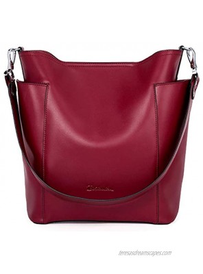 BOSTANTEN Genuine Leather Bucket Handbag Designer Hobo Shoulder Bags Tote Purses and Handbags Set with Clutch Purses